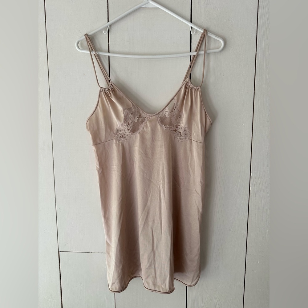VTG Vanity Fair Silky Lace Cami Babydoll Top Sz 34 (M) Champagne